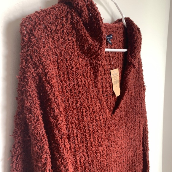 American Eagle NWT Hooded Crochet Pullover V-neck Sweater - Picture 6 of 12